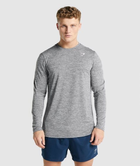 Men's Gymshark Arrival Marl Long Sleeve T-Shirts Grey | CA 308NA6